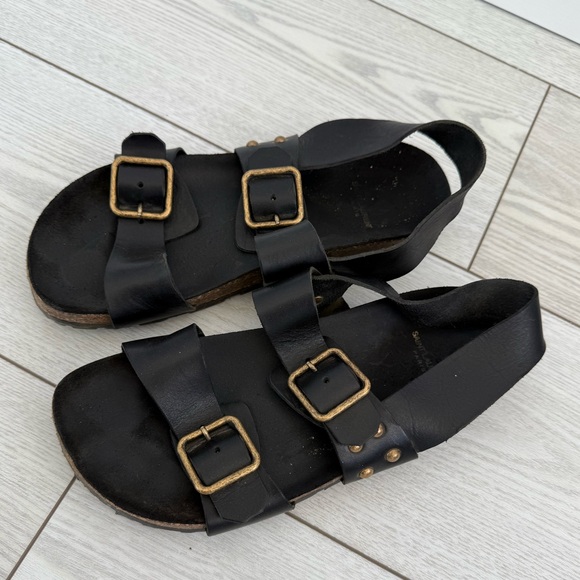 Saint Laurent 37.5 Jam Flat Slingback sandals black leather gold luxury summer - Picture 6 of 16